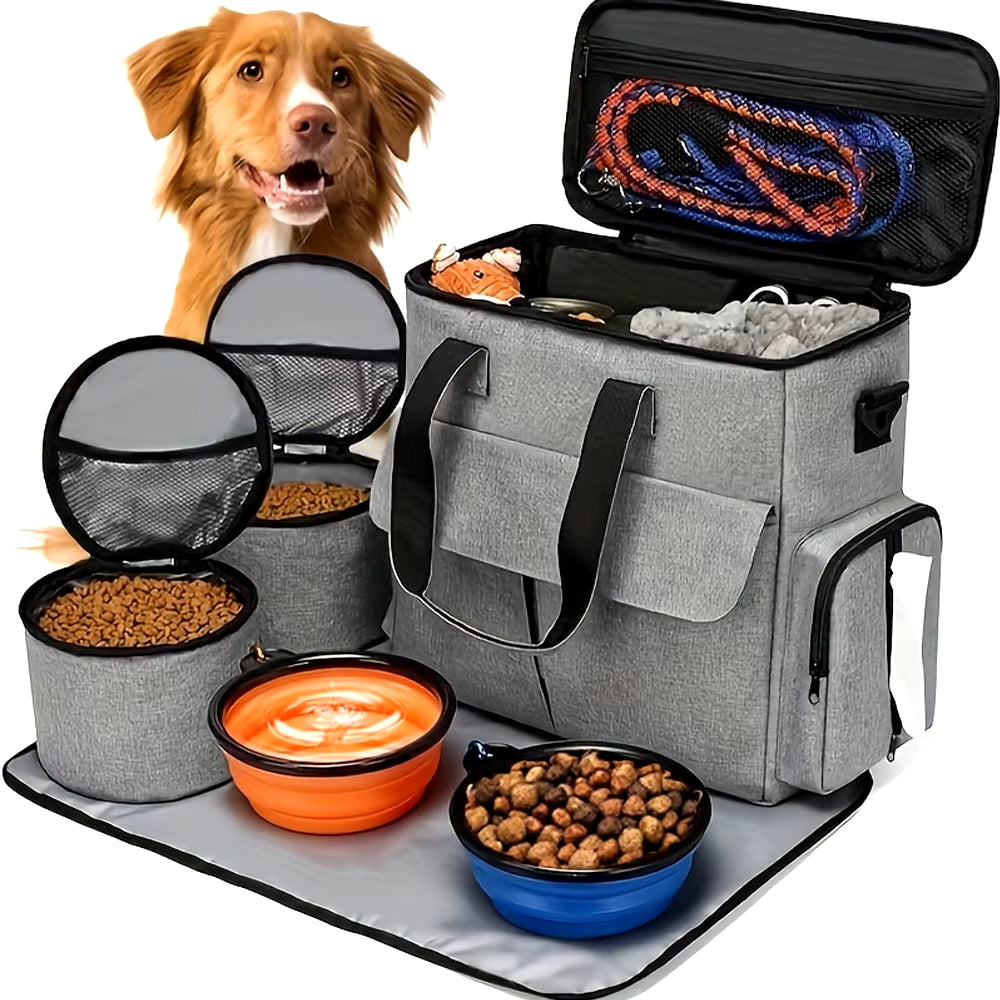 Dog Travel Bag Multi-Function Pet Organizer Backpack Cat Dogs Outdoor Camping Food Storage Bag 6 Set Travel Dog Backpack