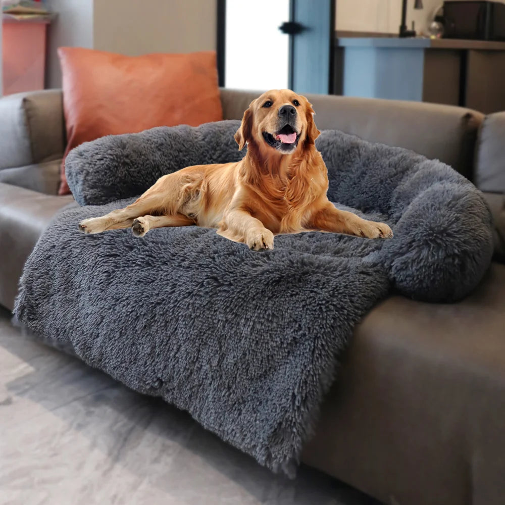 Removable Plush Large Dog Bed and Cat Pad - Washable Calming Cushion Blanket for Winter Comfort