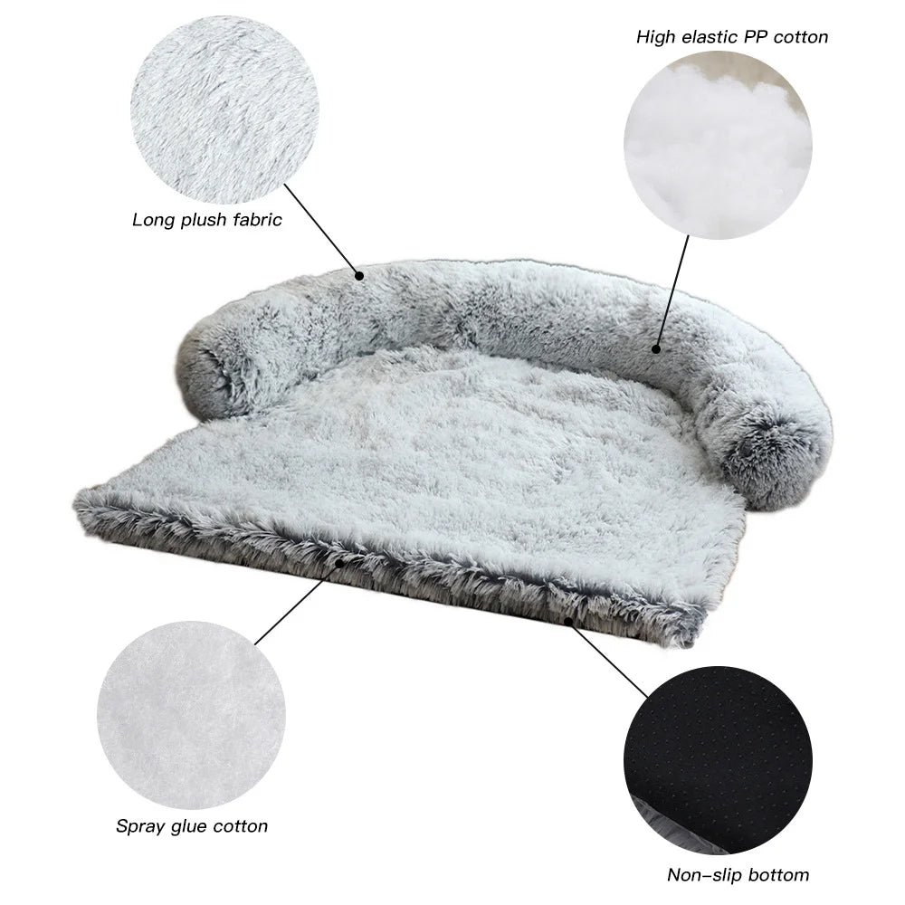 Removable Plush Large Dog Bed and Cat Pad - Washable Calming Cushion Blanket for Winter Comfort