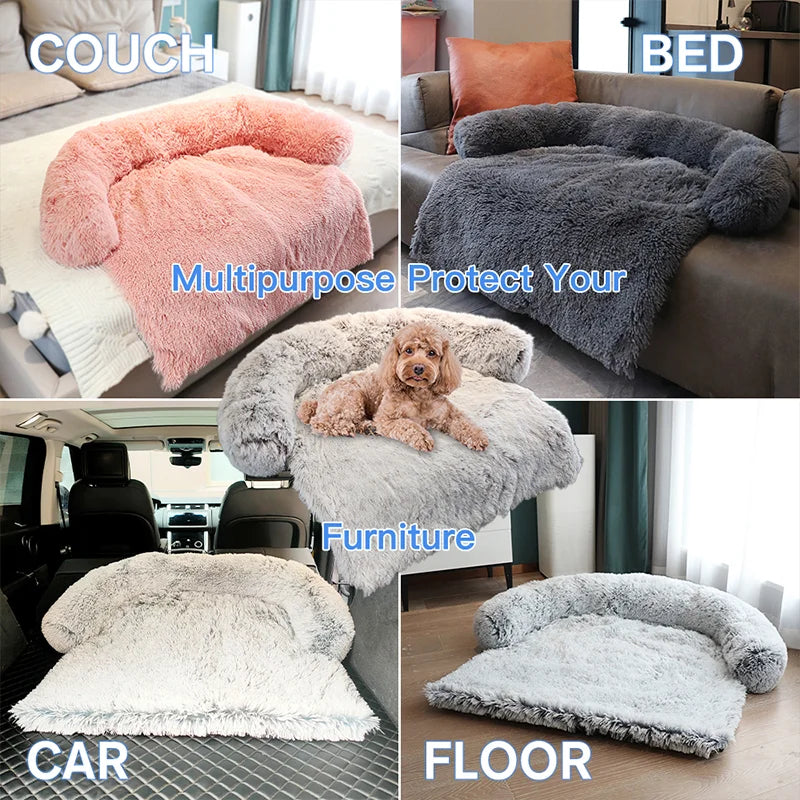 Removable Plush Large Dog Bed and Cat Pad - Washable Calming Cushion Blanket for Winter Comfort