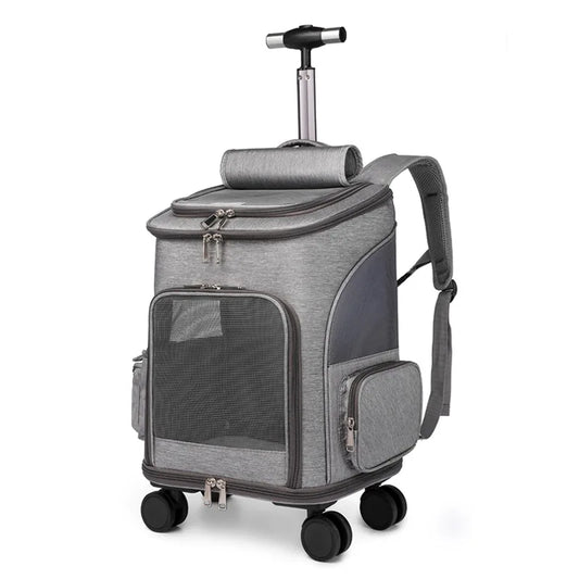 Pet Travel Trolley Bag Draw Bar Pet Stroller Travel Carrier Cat Backpack Cage Adjustable Detachable Expandable Carrying Backpack