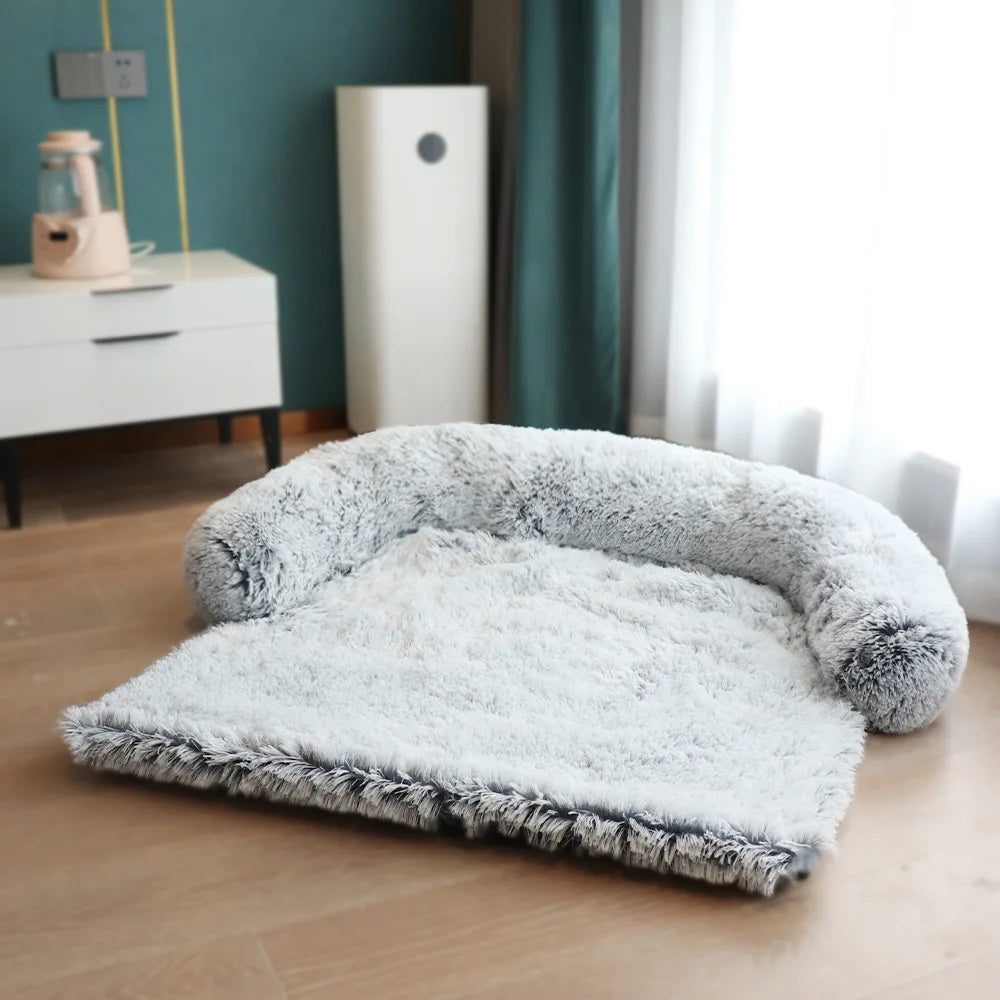 Removable Plush Large Dog Bed and Cat Pad - Washable Calming Cushion Blanket for Winter Comfort